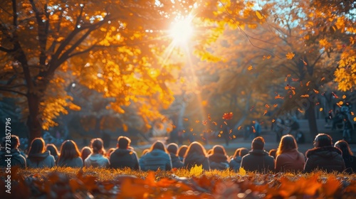 Group of People Sitting on Grass Field