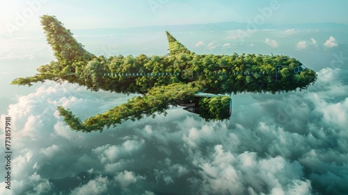 Green Airplane Flying Through Cloudy Sky