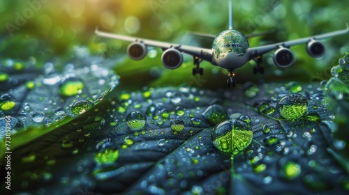Green Airplane Flying Through Cloudy Sky