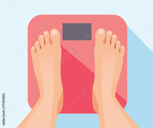 Bare feet female standing on weight scale.