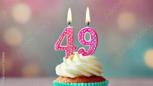 Timlapse with fast sequence of birthday cupcake. Fourty nine years celbration. 49 Happy birthday animation. forty-ninth anniversary photo