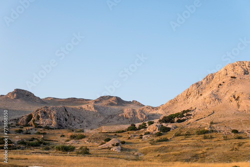Hilly landscape of the croatian island of Pag on the Mediterranean Sea
