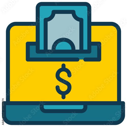 withdraw online banking laptop internet cyber filled outline