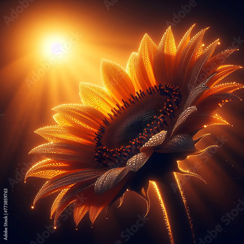 Słonecznik Skąpany w Promieniach Wschodzącego Słońca 