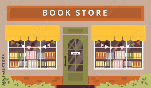 Welcoming bookstore facade vector illustration