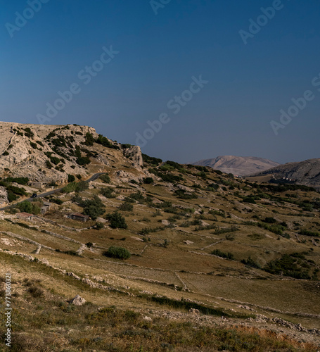 Hilly landscape of the croatian island of Pag on the Mediterranean Sea