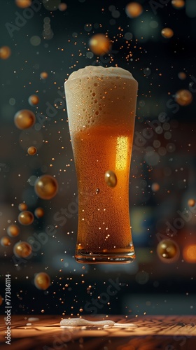 delicious beer floating in the air, professional food photography, studio background, advertising photography, cooking ideas