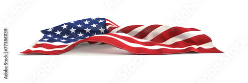 American Wave Flag on white transparent background for American independence day celebration concept banner ,Waving American flag background with stripes and stars with visible fabric texture