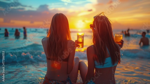 Group of Women in Bikinis on Beach