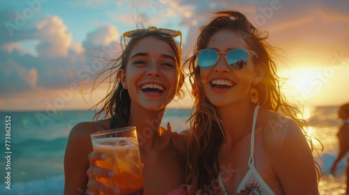 Group of Women in Bikinis on Beach