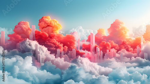Futuristic Cloud Cityscape with Vibrant Sunset Hues Illustration