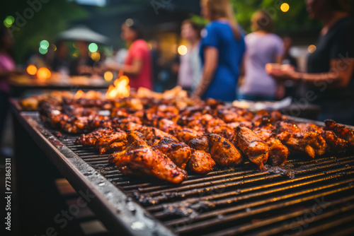 Grilled chicken thighs arranged on a platter, ideal for large gatherings and bbq events. The juicy, succulent meat is seasoned to perfection and ready to be enjoyed by guests.