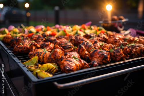 Delicious grilled chicken thighs with flavorful seasoning and charred marks on bbq grill