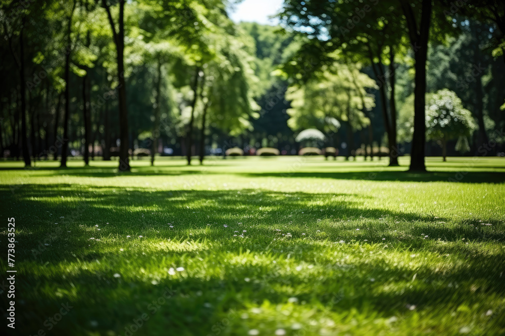 Obraz premium Beautiful scenic green meadow in the park with lush grass