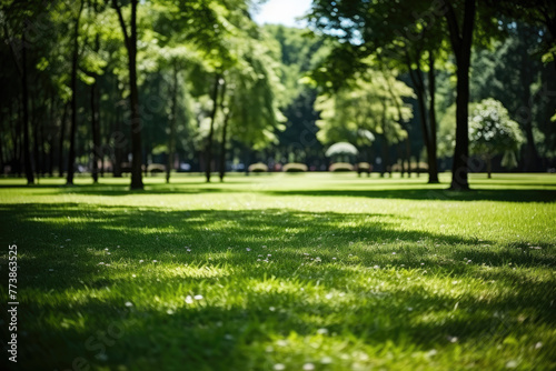 Beautiful scenic green meadow in the park with lush grass