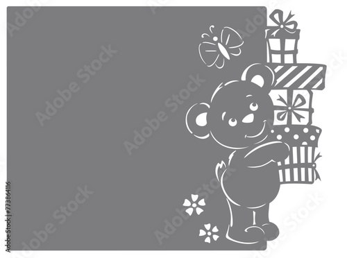 Teddy bear, gifts.  silhouette template, for a birthday greeting card. Vector illustration, for plotter and laser cutting © Natalia