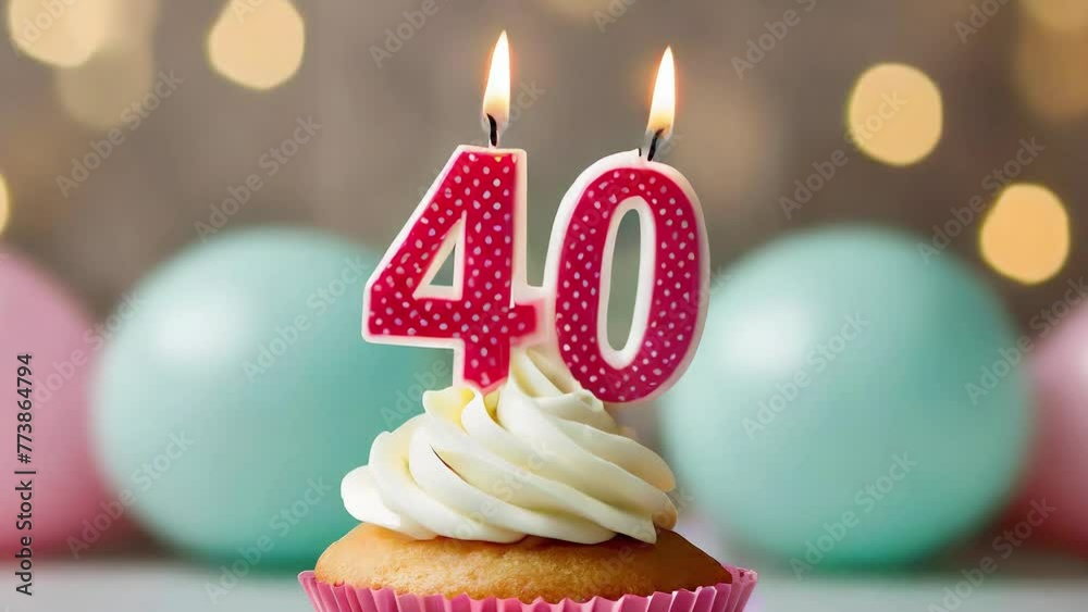 Timlapse with fast sequence of birthday cupcake. forty years celbration. 40 Happy birthday animation. fortieth anniversary