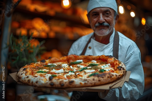 Chef Holding Large Pizza
