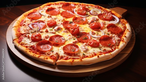 Jumbo pizza covered in cheese and pepperoni, realistic, high-definition details