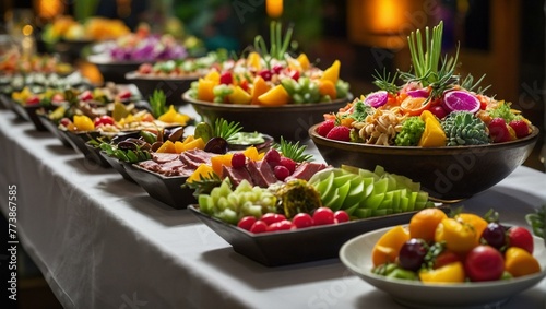 A diverse and colorful arrangement of fresh fruits and a variety of charcuterie appealing to the senses