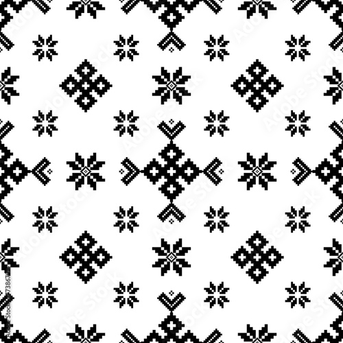 Pixel geometric ethnic embroidery traditional style pattern Aztec style abstract vector illustration
