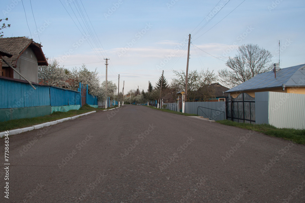 the street in the village is deserted