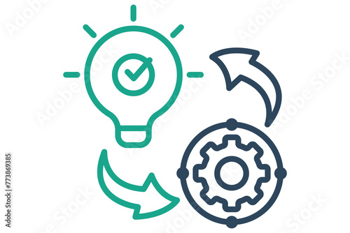 implementation icon. light bulb with gear and arrow. icon related to action plan, business. line icon style. business element illustration