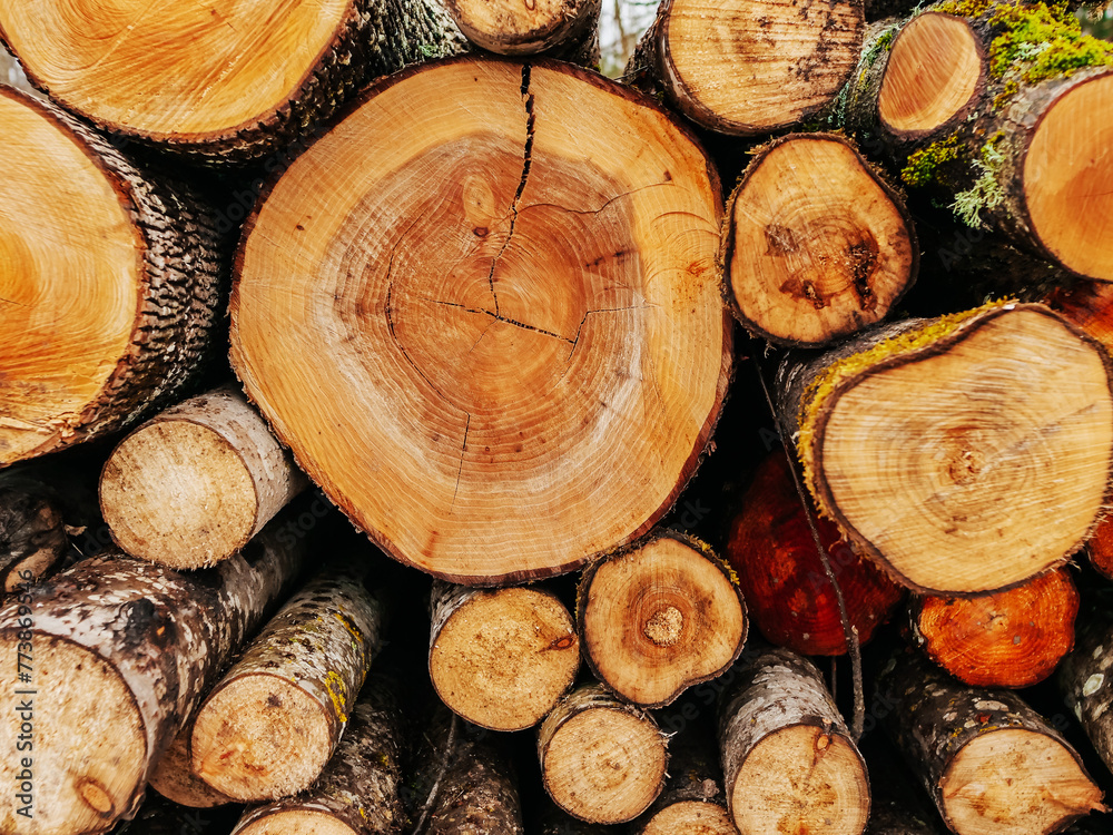 Thin and thick size wool timber logs in a heap ready for transportation or processing. Firewood for sale. Thin and thick size wool timber logs in a heap ready for transportation or processing. Firewood for sale.