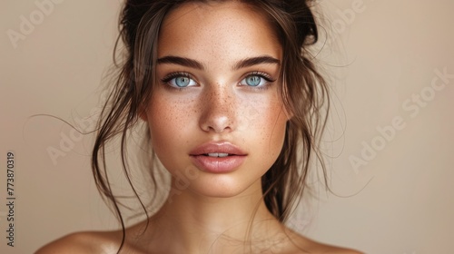 Woman With Freckled Hair and Blue Eyes