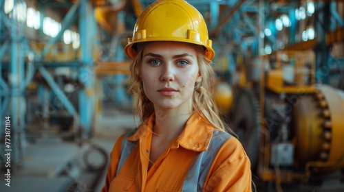 Woman Wearing Hard Hat and Glasses