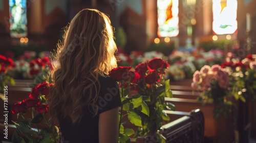 Woman Standing in Front of Flowers