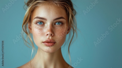 Woman With Freckled Hair and Blue Eyes