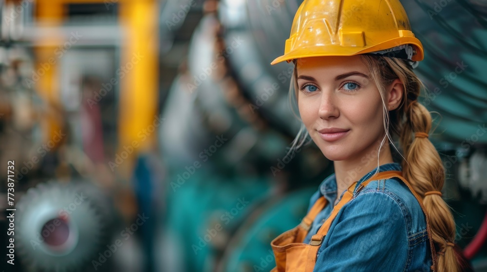 Woman in Hard Hat and Overalls Woman in Hard Hat and Overalls