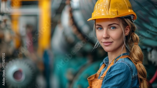 Woman in Hard Hat and Overalls