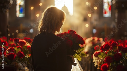 Woman Standing in Front of Flowers