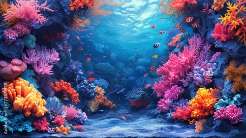 Colorful Underwater Coral Reef With Fish