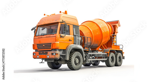 A large orange concrete mixer on white background