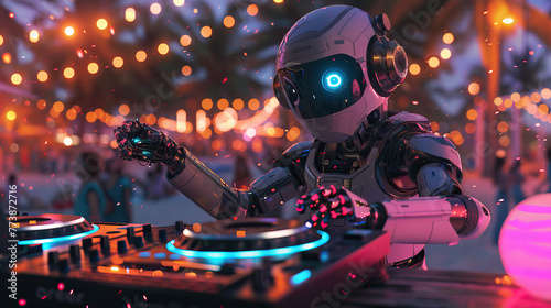 Futuristic Robot DJ Performing at a Party