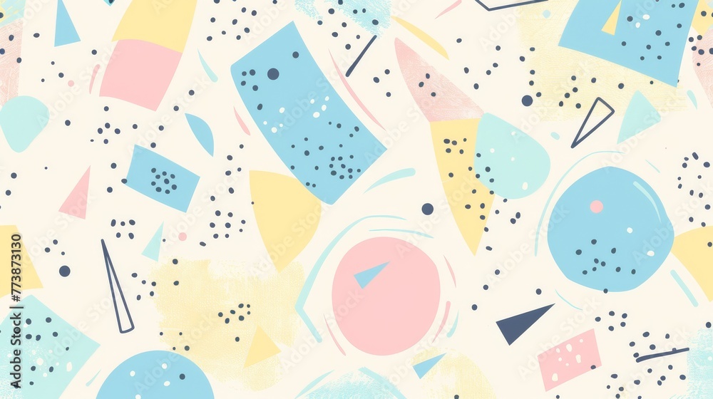 Colorful abstract background with pastel geometric shapes and dots. Ideal for modern designs..