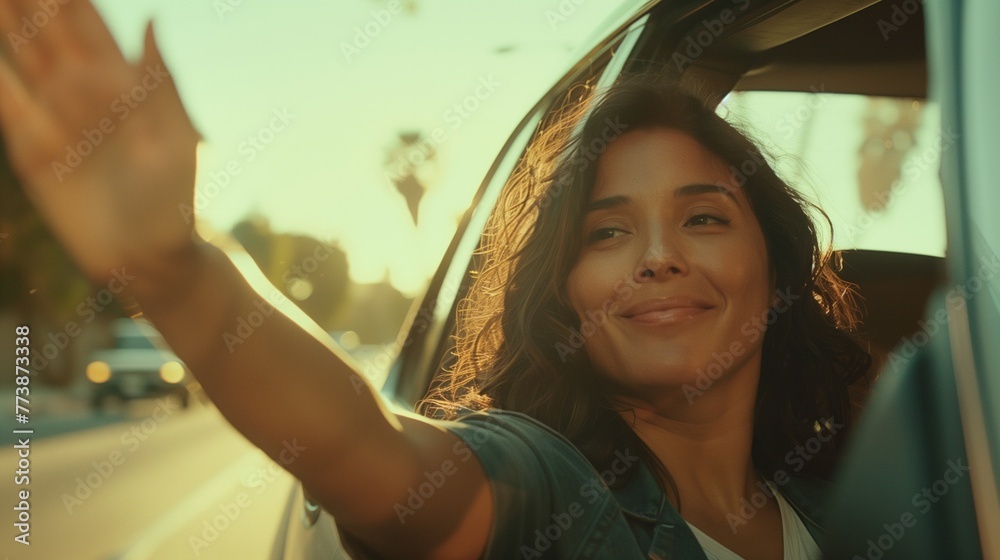 Happy woman enjoying driving a car in summer Happy woman enjoying driving a car in summer