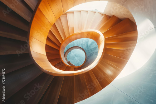 Low angle view of modern spiral staircase.