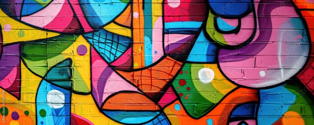 Vibrant Street Art: A Colorful Abstract Graffiti Urban Wall Mural
