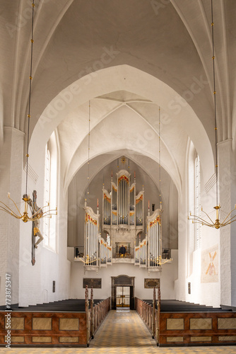 Interior of Mariager Church with organ, Nordjylland, Denmark © TasfotoNL