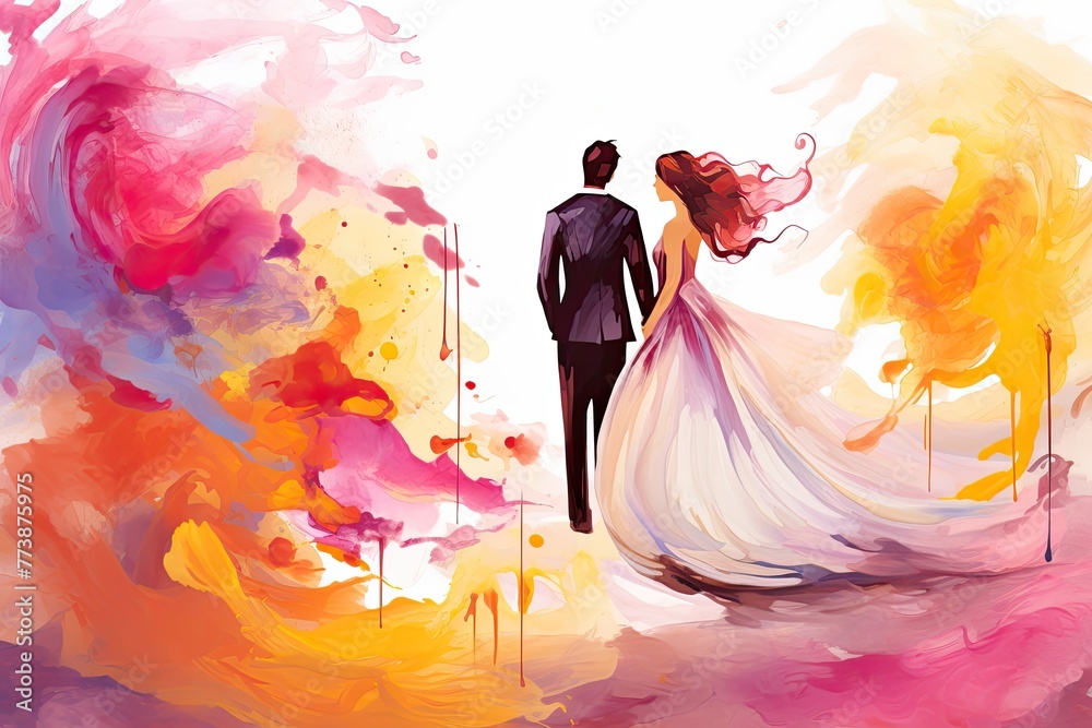 custom made wallpaper toronto digitalbeautiful wedding couple colorful sketch illustration