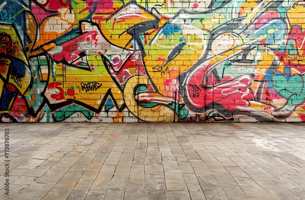 Vibrant Urban Graffiti Art on a Wall: An Abstract Creative Background