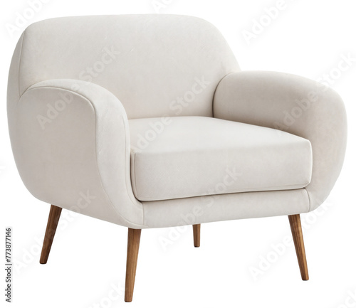Simple and modern white armchair isolated on a transparent background