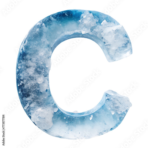 symbol made of transparent ice letter c