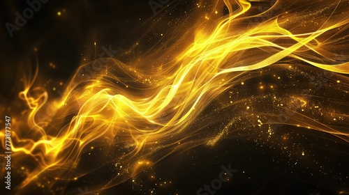 Golden Wave of Night: Abstract Background with Stars and Fiery Energy Lines in a Futuristic Vector Design