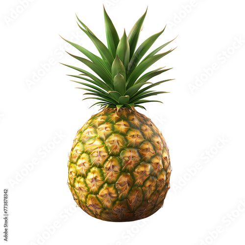 A whole pineapple with its rugged  golden-brown skin and spiky green crown  epitomizing tropical sweetness and vitality  isolated on transparent background