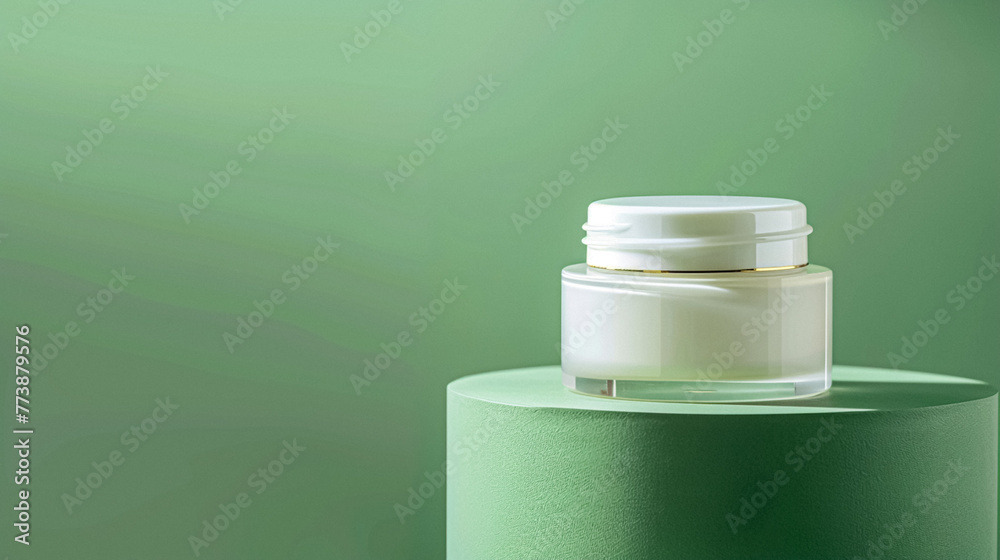Face cream moisturiser, skincare and bodycare product on green background, spa and organic beauty cosmetics for natural skin care routine Face cream moisturiser, skincare and bodycare product on green background, spa and organic beauty cosmetics for natural skin care routine